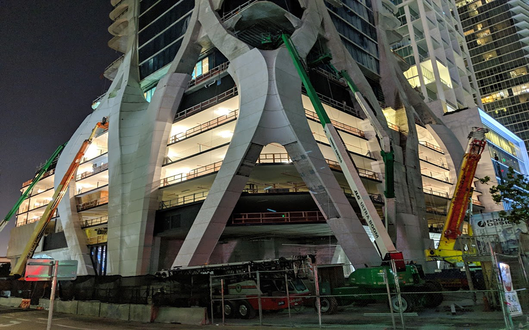 Night Sight Photos Of Zaha Hadid’s One Thousand Museum After Cranes Removed To Reveal Facade