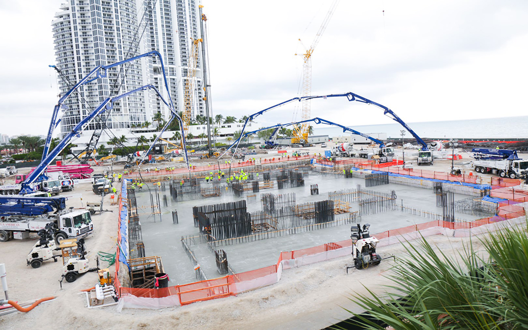 Over 1000 Concrete Trucks Line Up For Foundation Pour At Estates at Acqualina, Set To Become Tallest In Sunny Isles